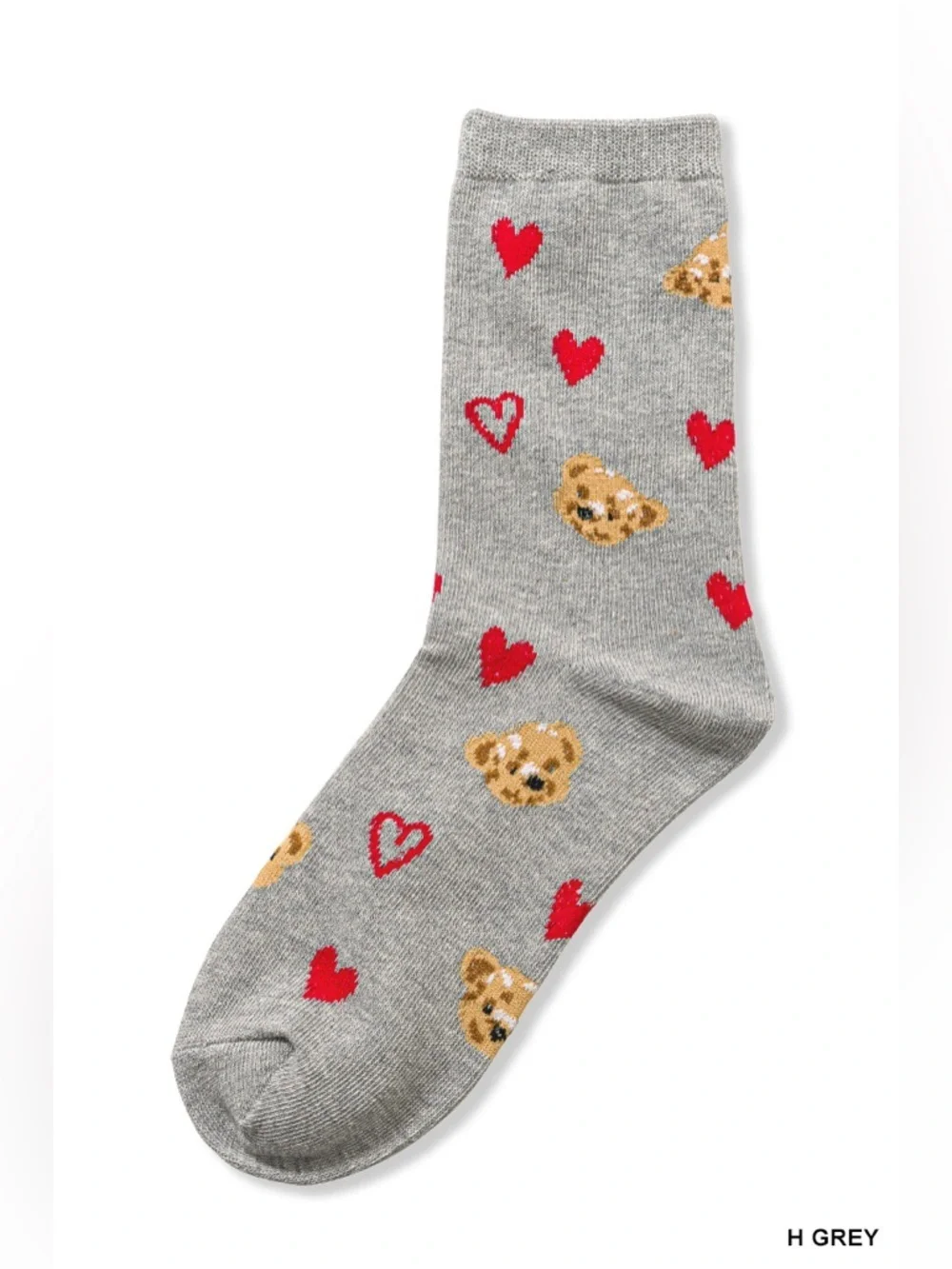 NWT Zenana Black & Grey Teddy Bear Heart Crew Socks Cozy Cute Gift One Size